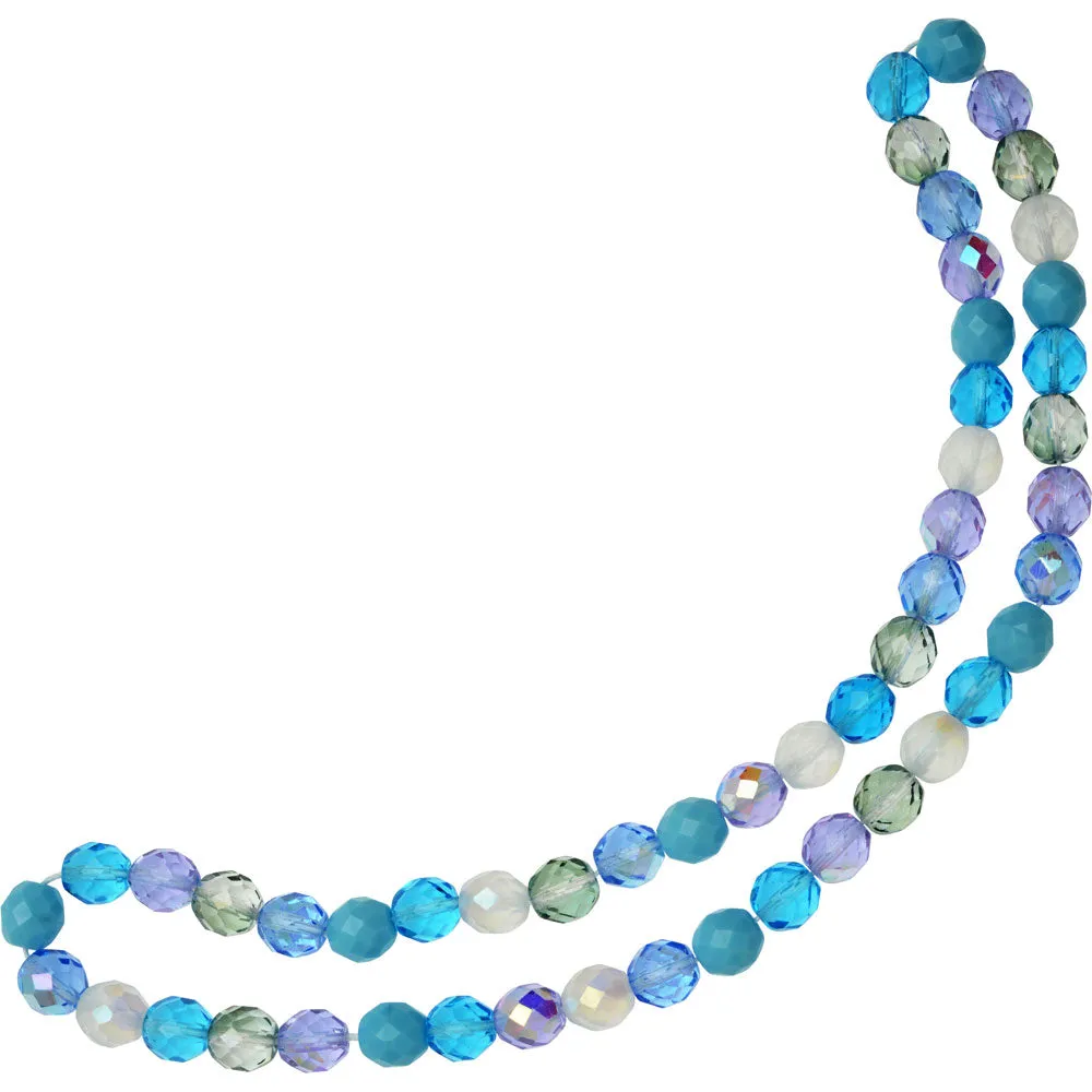 Czech Fire Polished Glass Beads, Faceted Round 10mm, Serenity Mix (50 Pieces)