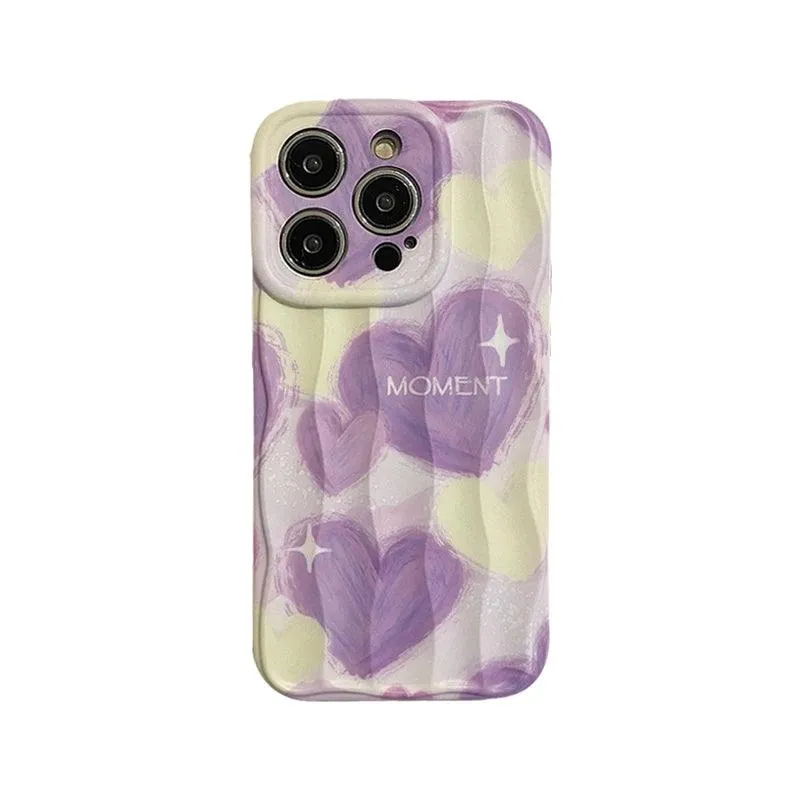 Dream Purple Heart Pattern Wave Cute Phone Case for iPhone 11-15 Pro Max