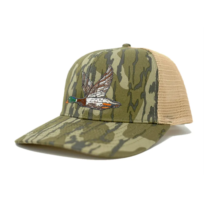 Embroidered Mallard Snapback Camo Hunting Hat - Old School Camo Marsh/Sand