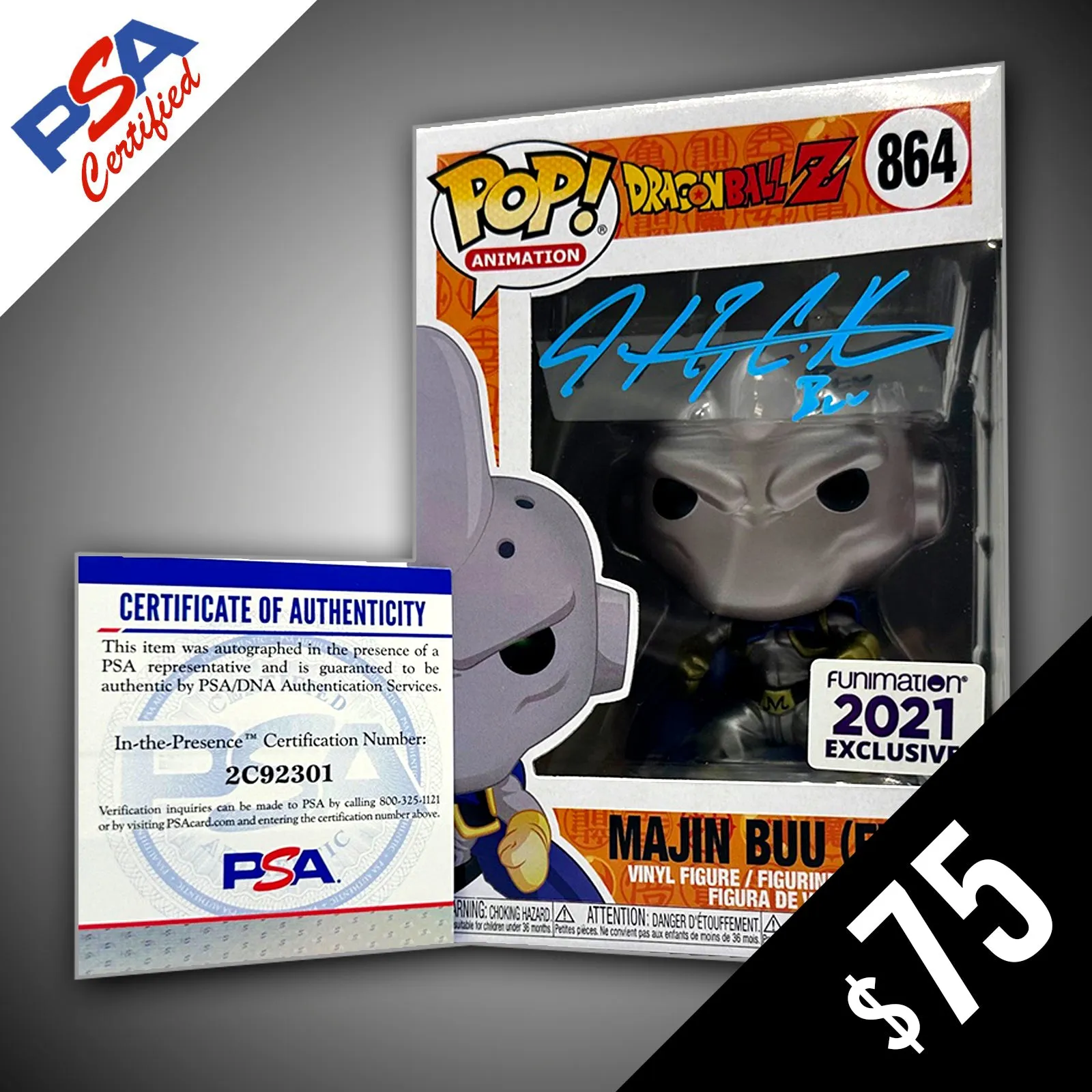 Funko Pop! Dragon Ball Z: Majin Buu (Evil) - SIGNED by Justin Cook (PSA Certified)