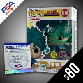 Funko Pop! - My Hero Academia: Deku GITD #1140 SIGNED by Justin Briner (PSA Certified)