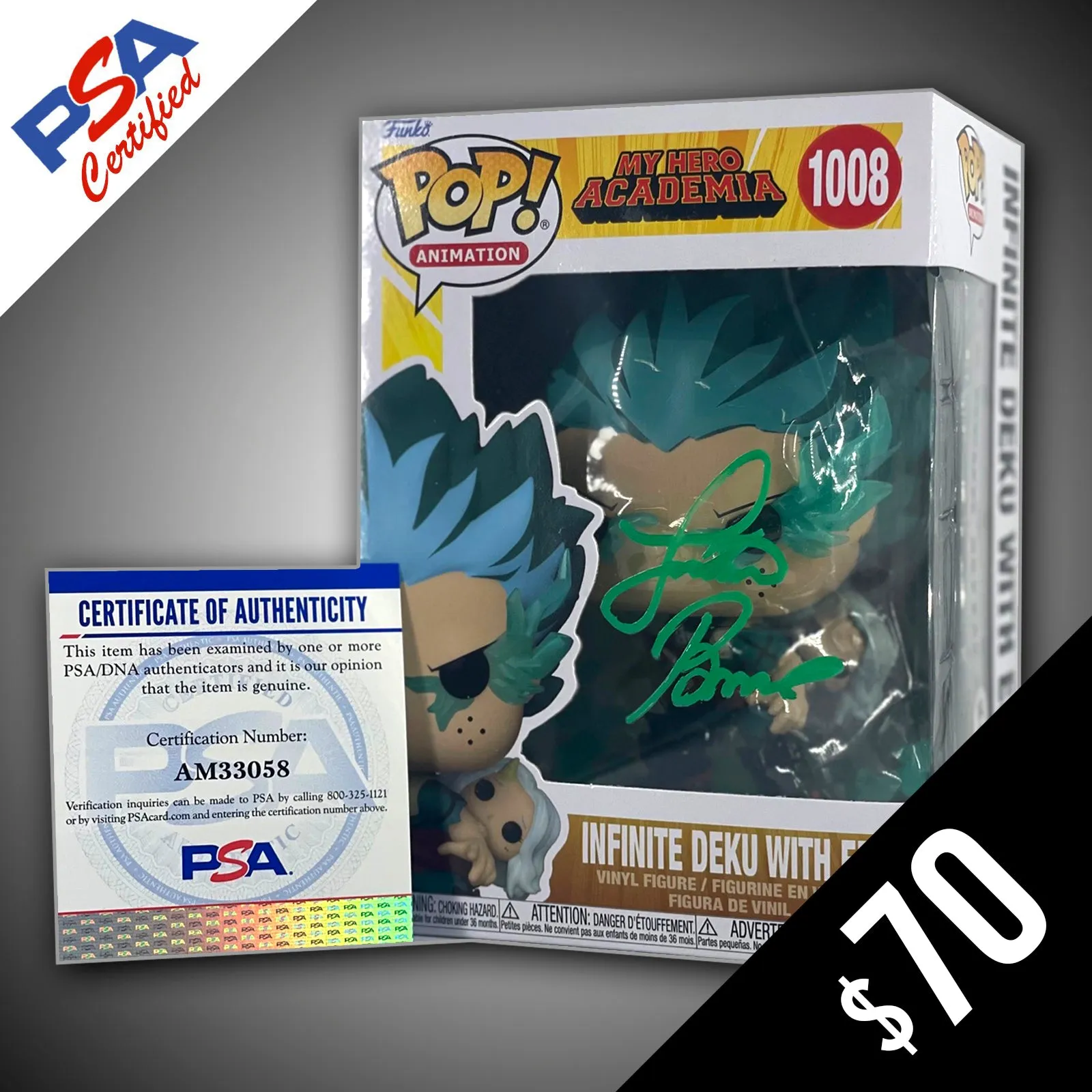 Funko Pop! - My Hero Academia: Deku with Eri #1008 SIGNED by Justin Briner (PSA Certified)