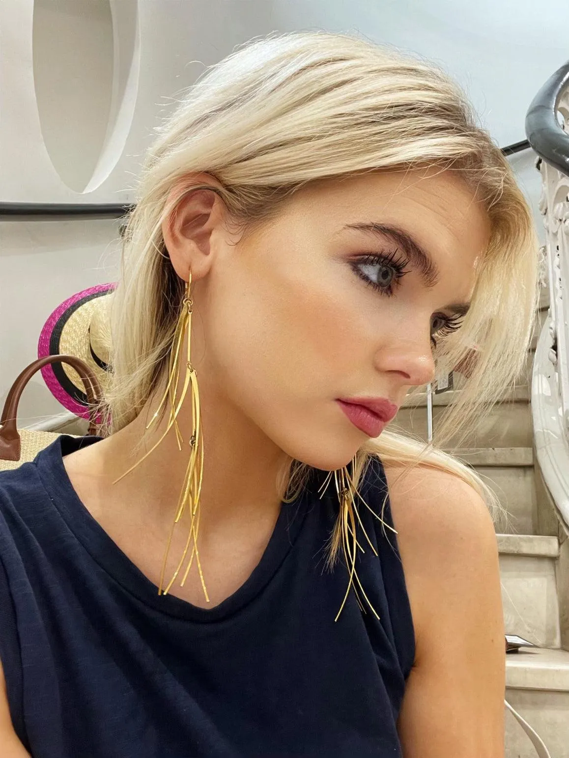 Gold Long Tinsel Earrings