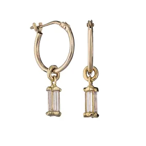 Golden Hoop Earrings with a Diamond Lantern Pendant