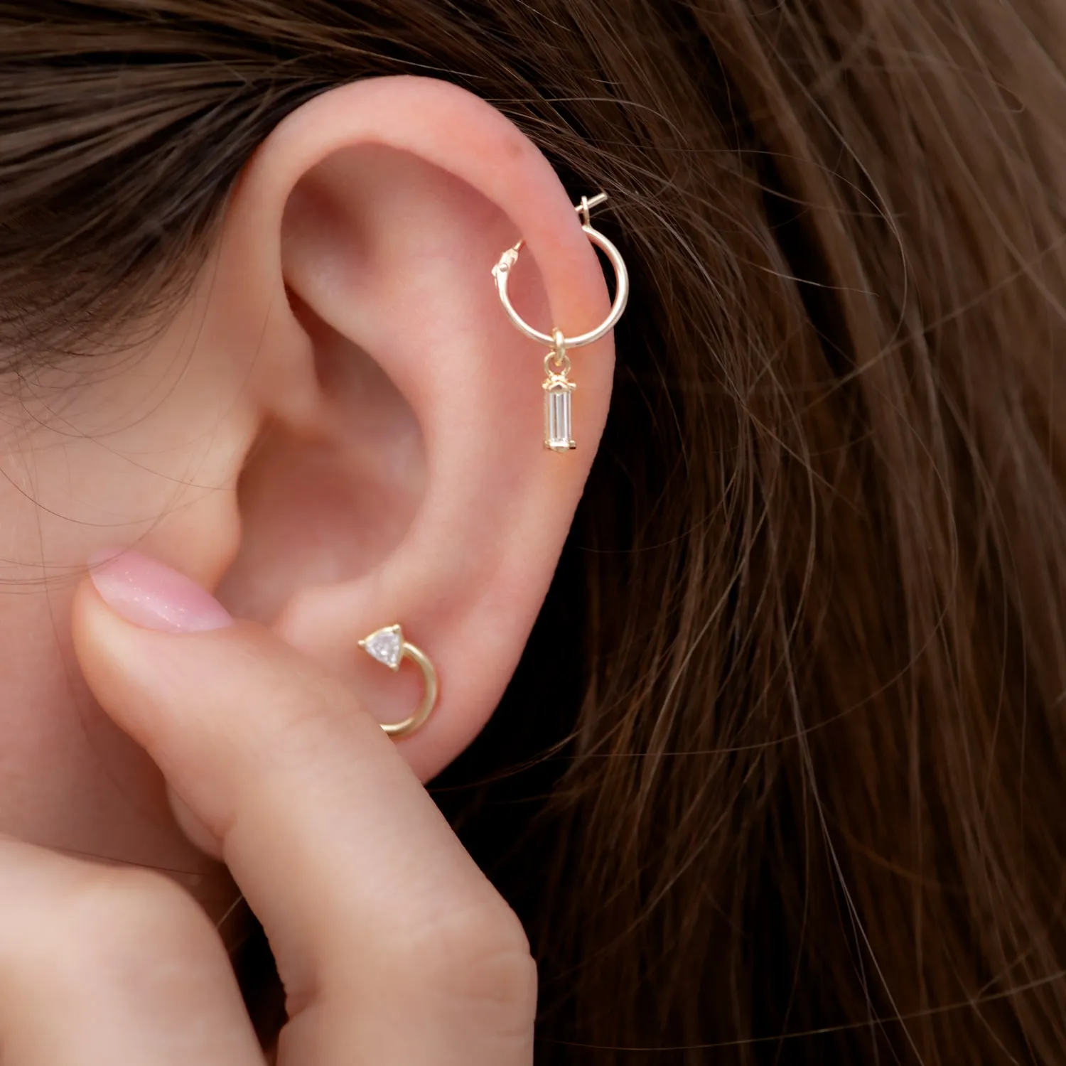 Golden Hoop Earrings with a Diamond Lantern Pendant