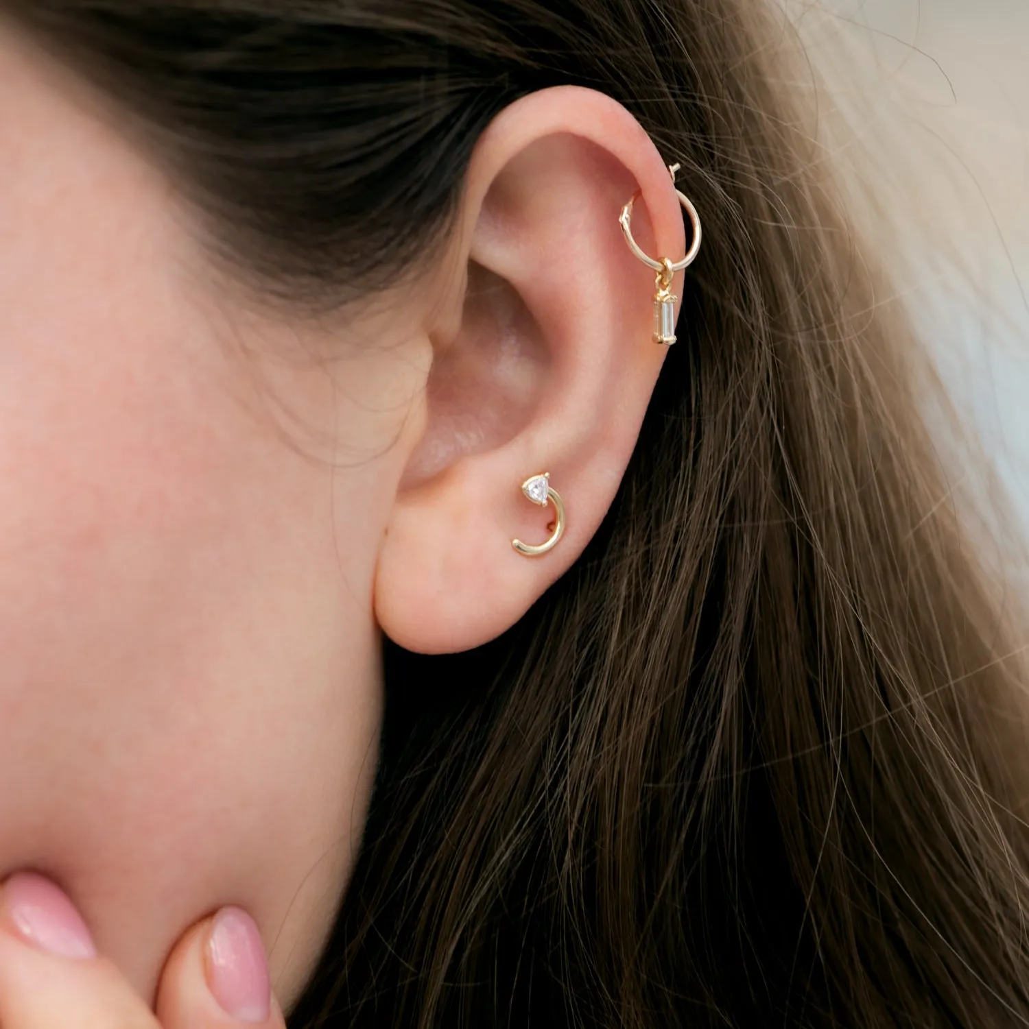 Golden Hoop Earrings with a Diamond Lantern Pendant