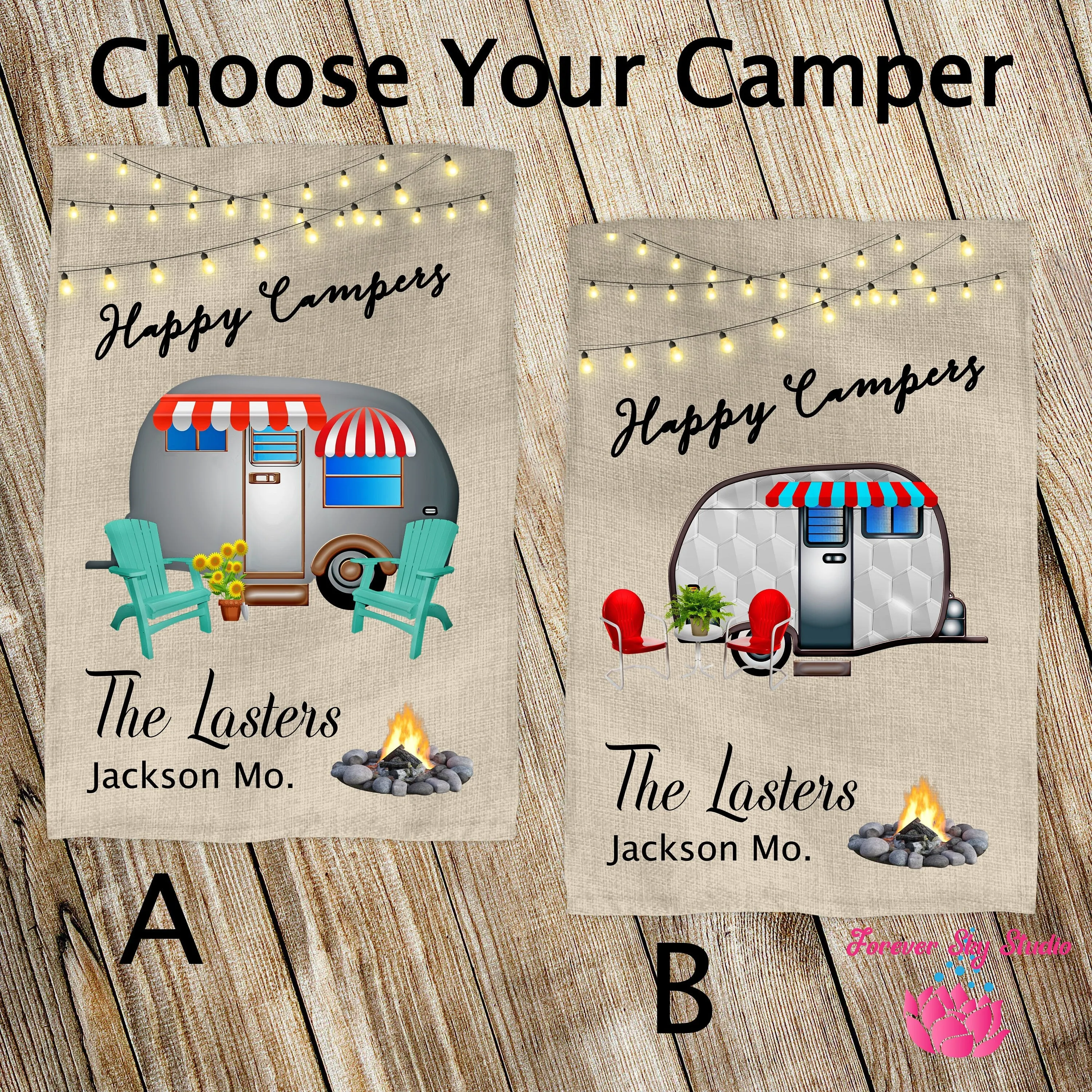 Happy Camper Flag, Burlap Garden Flag, Personalized Flag, Campground Flag, Home Flag