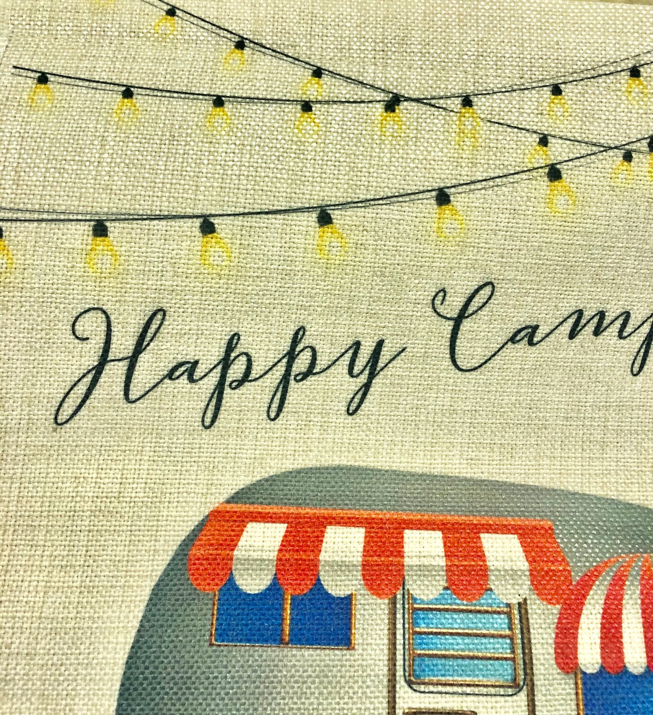 Happy Camper Flag, Burlap Garden Flag, Personalized Flag, Campground Flag, Home Flag