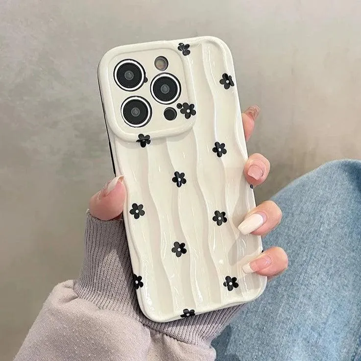 Heart Dot Flowers Water Ripple Cute Phone Cases for iPhone 11, 12, 13, 14, 15 Pro Max