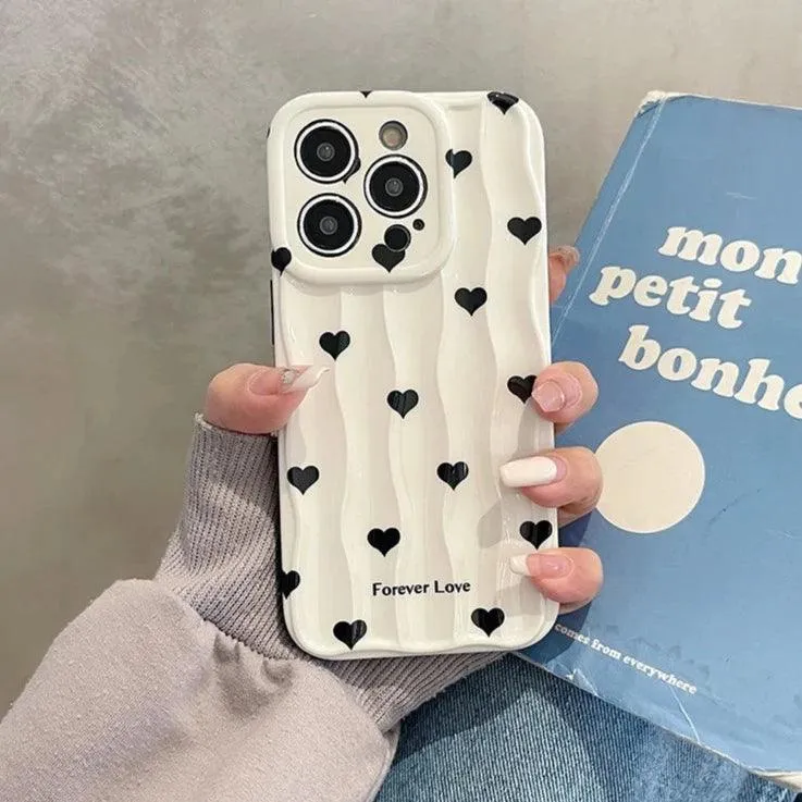 Heart Dot Flowers Water Ripple Cute Phone Cases for iPhone 11, 12, 13, 14, 15 Pro Max