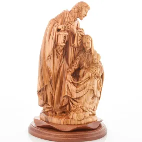 Holy Family Holding Lamp Statue 13, Olive Wood Carved Sculpture from the Holy Land