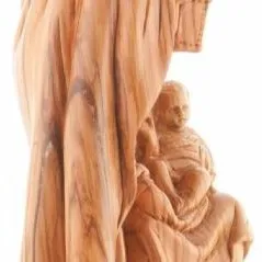 Holy Family Holding Lamp Statue 13, Olive Wood Carved Sculpture from the Holy Land