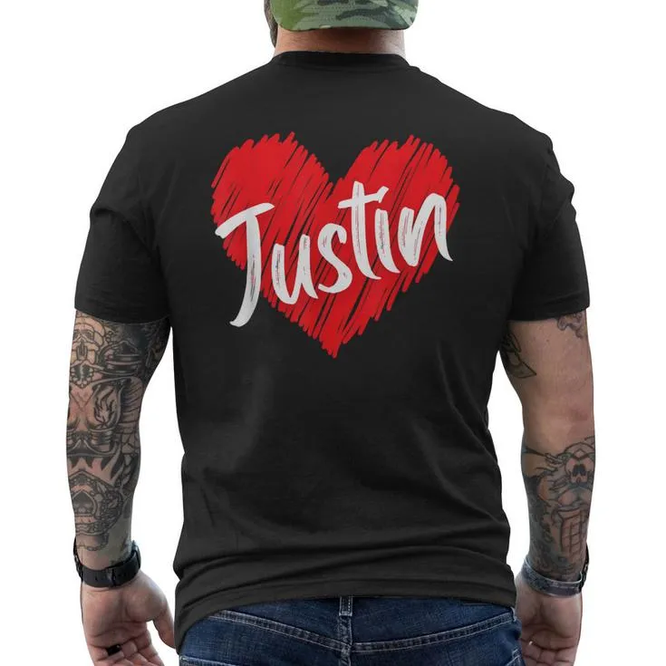 I Love Justin Heart Personalized Name Justin Men's T-shirt Back Print