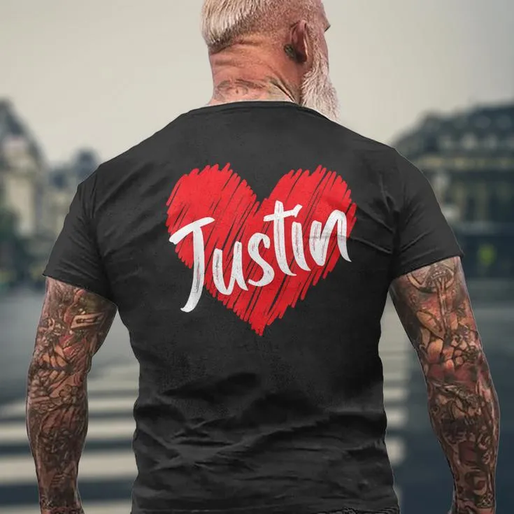 I Love Justin Heart Personalized Name Justin Men's T-shirt Back Print