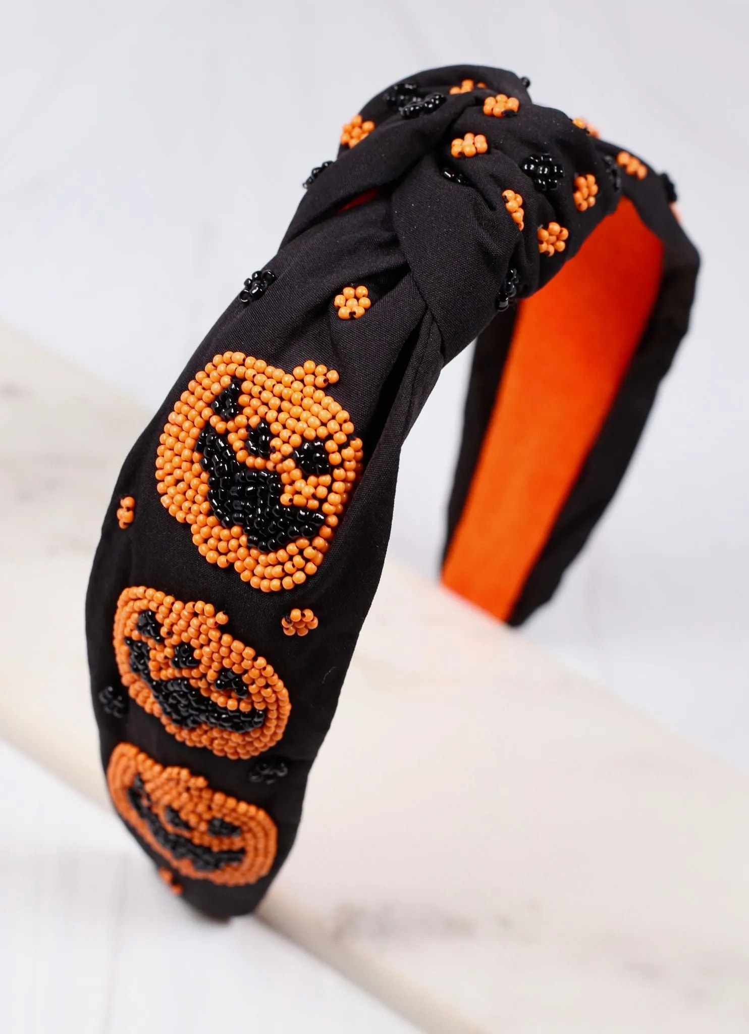 Jack o Lantern Beaded Headband BLACK