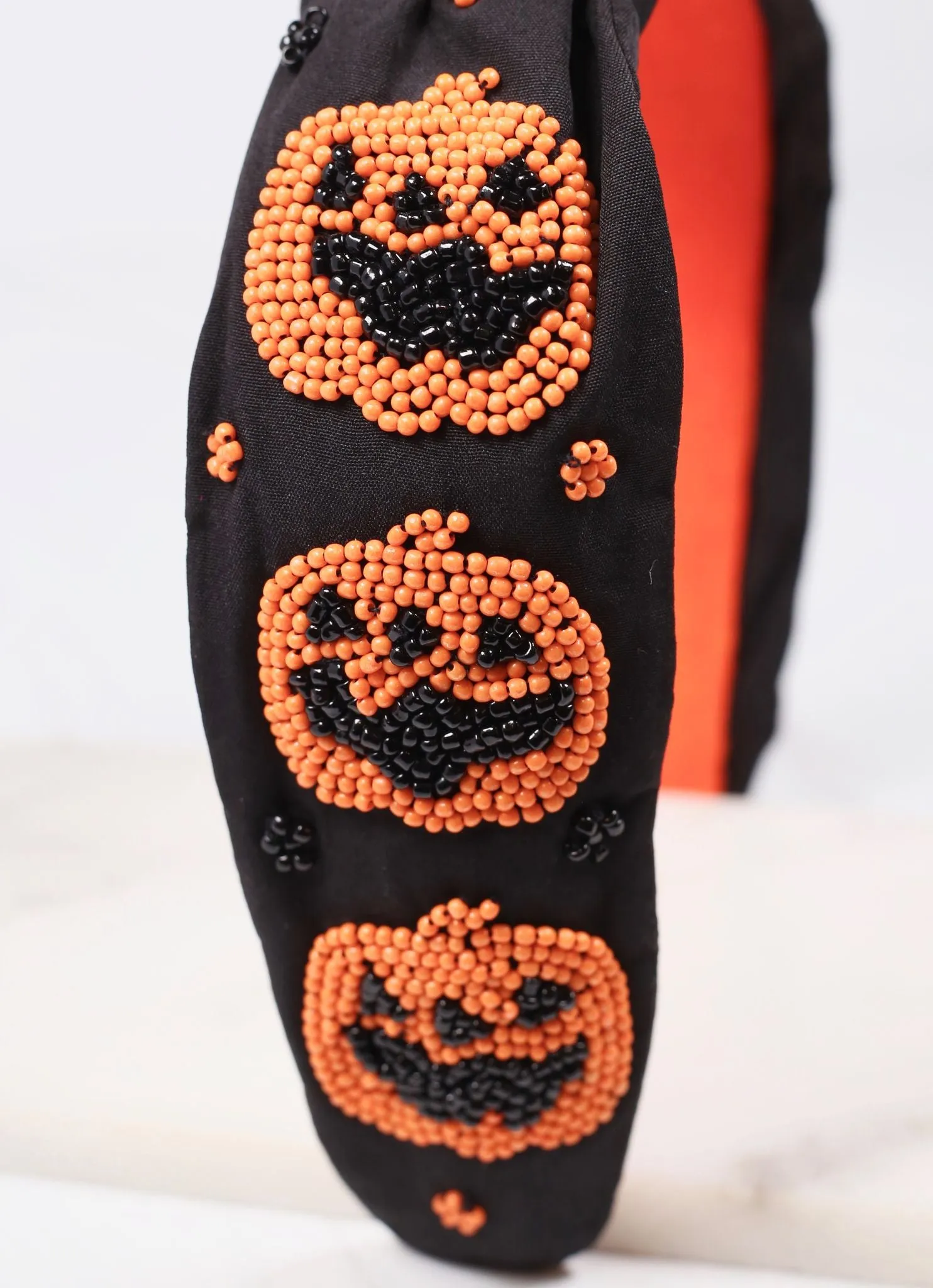 Jack o Lantern Beaded Headband BLACK