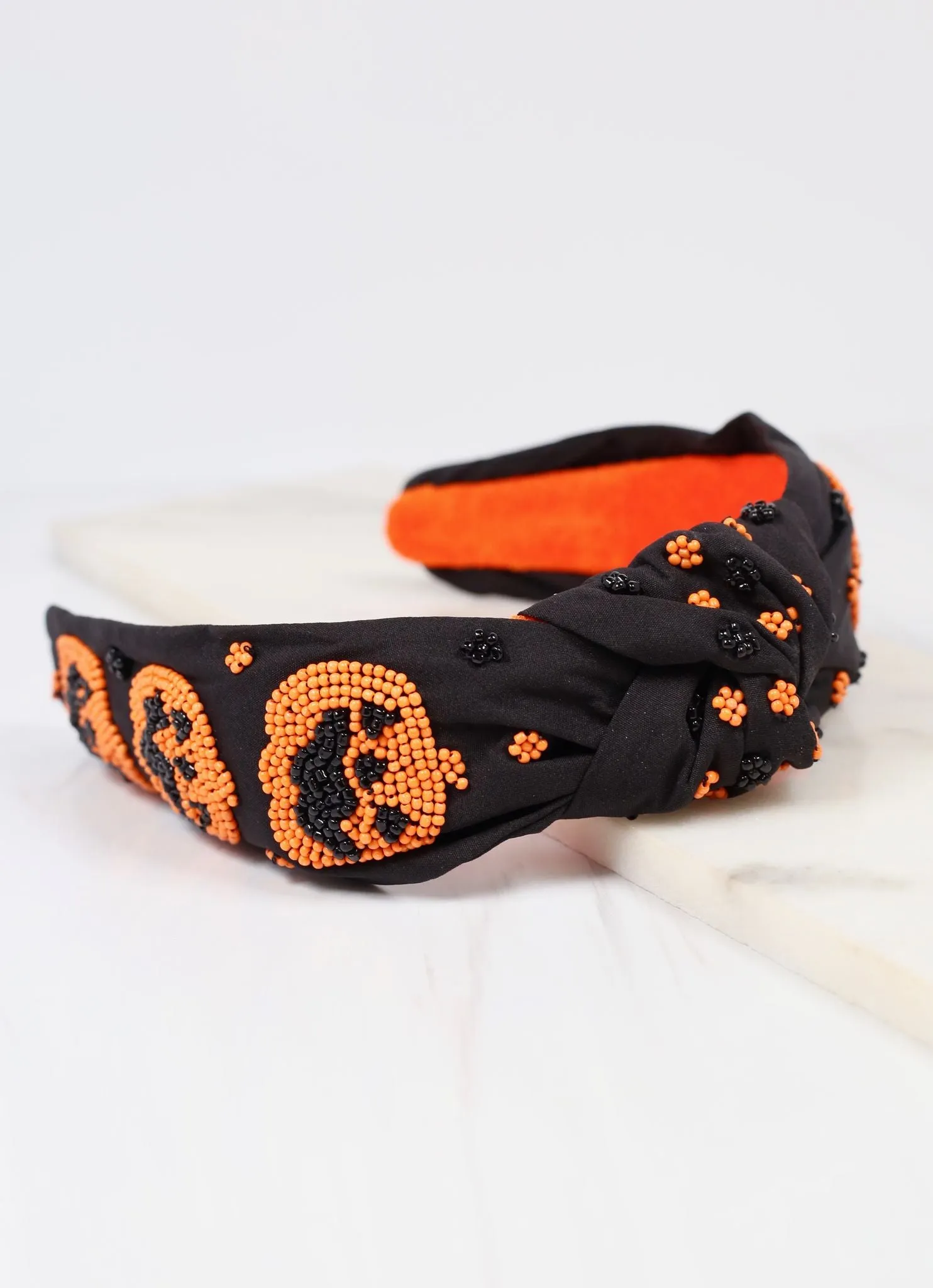 Jack o Lantern Beaded Headband BLACK