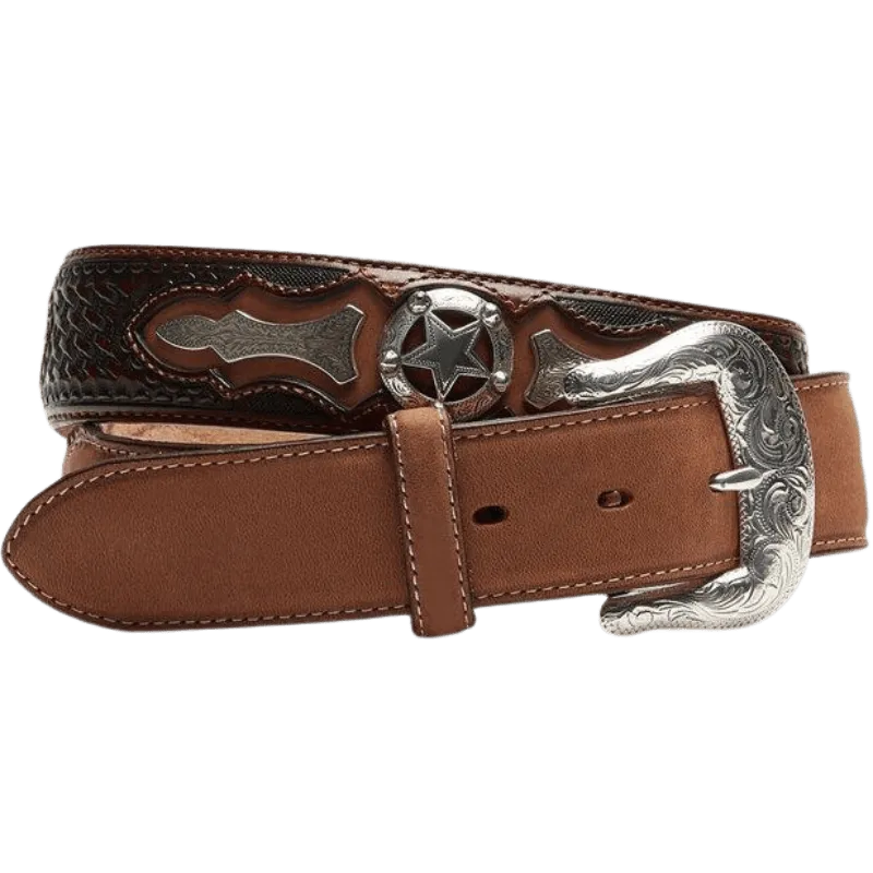 Justin Men's Brown Odessa Star Tooled Leather Belt C10765