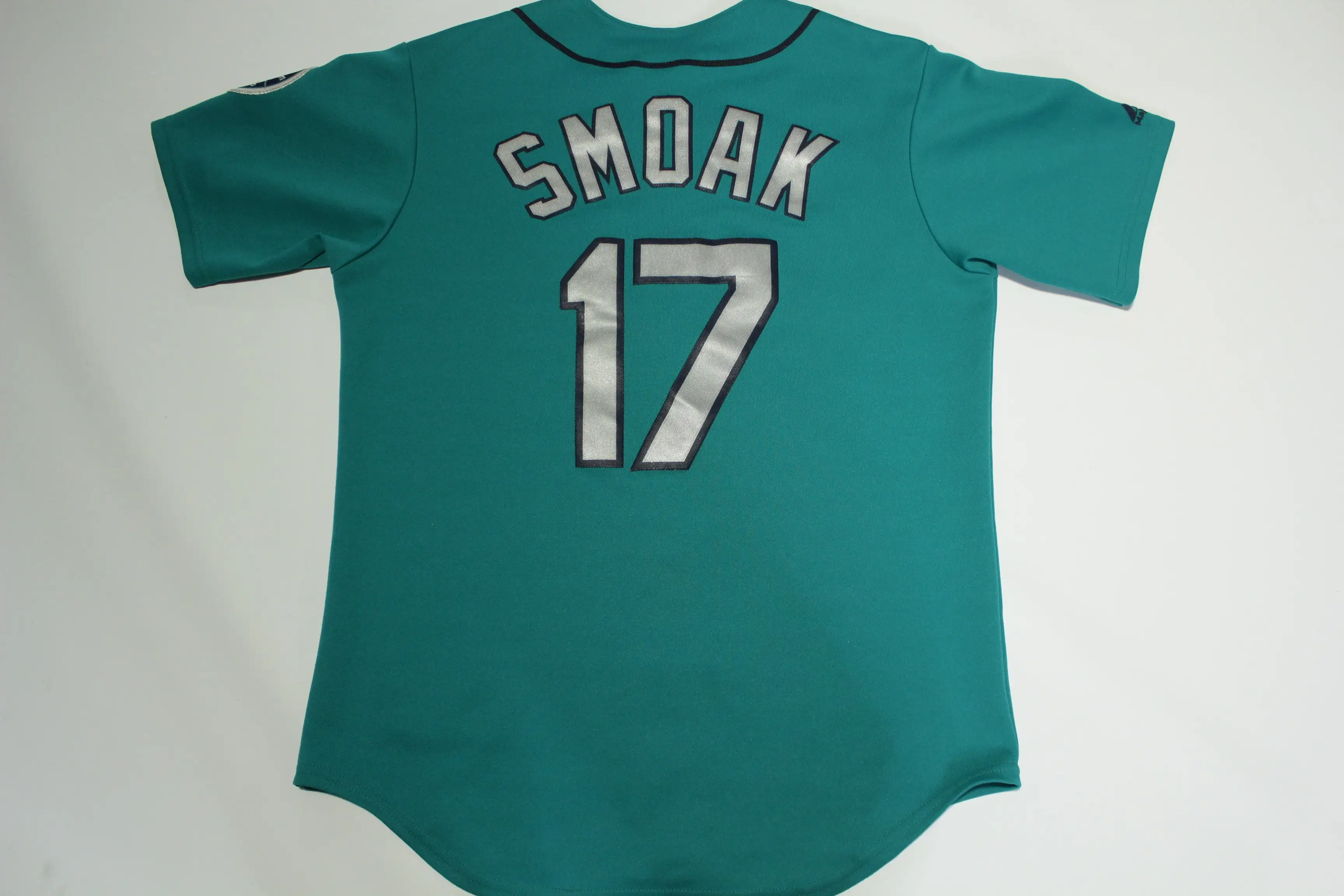 Justin Smoak Seattle Mariners #17 Stitched Teal Button MLB Made in USA Jersey