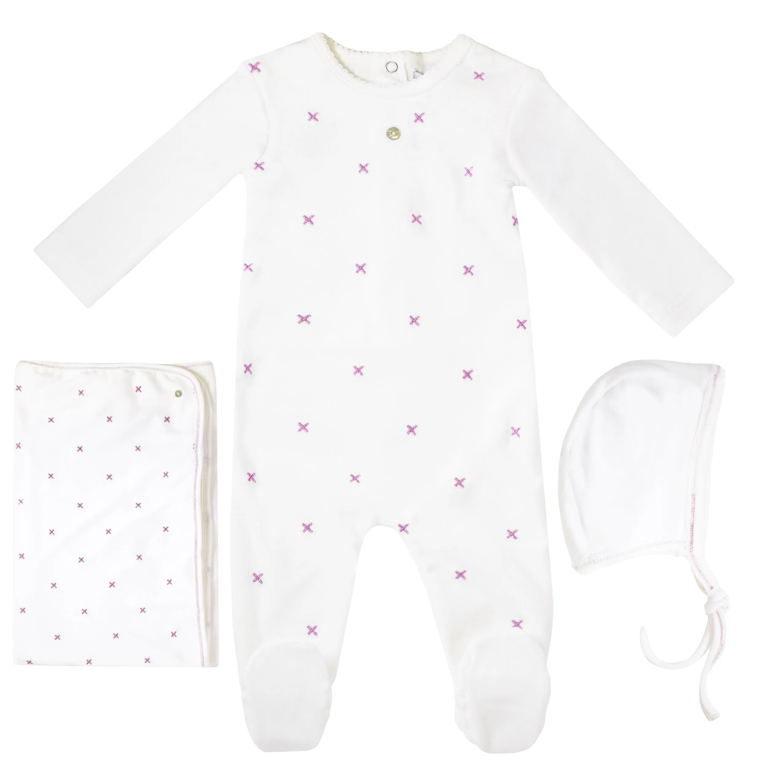 Kipp Baby Pink Velour Metalic Layette Set