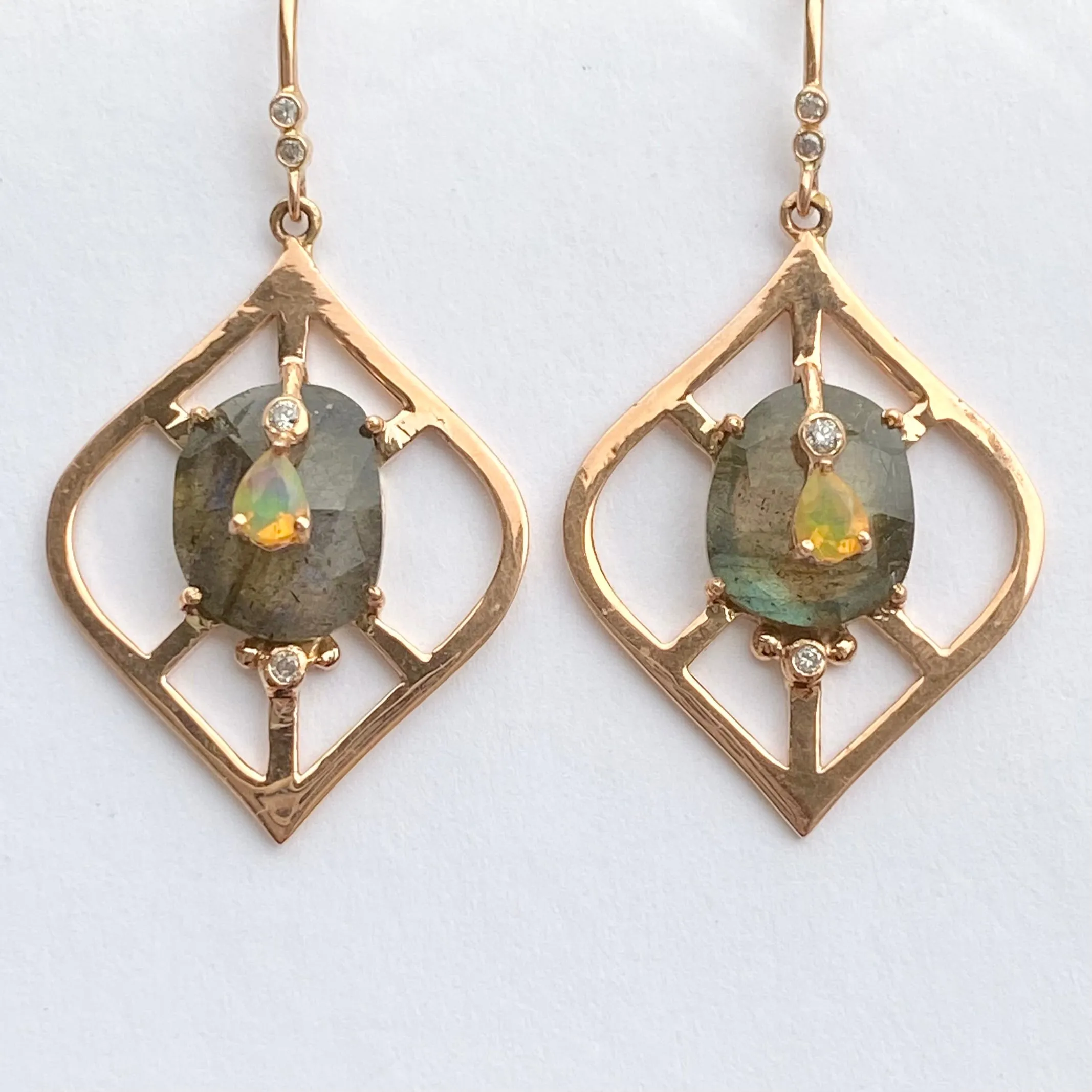 Lantern Shape Earrings with Labradorite and Ethiopian Opal