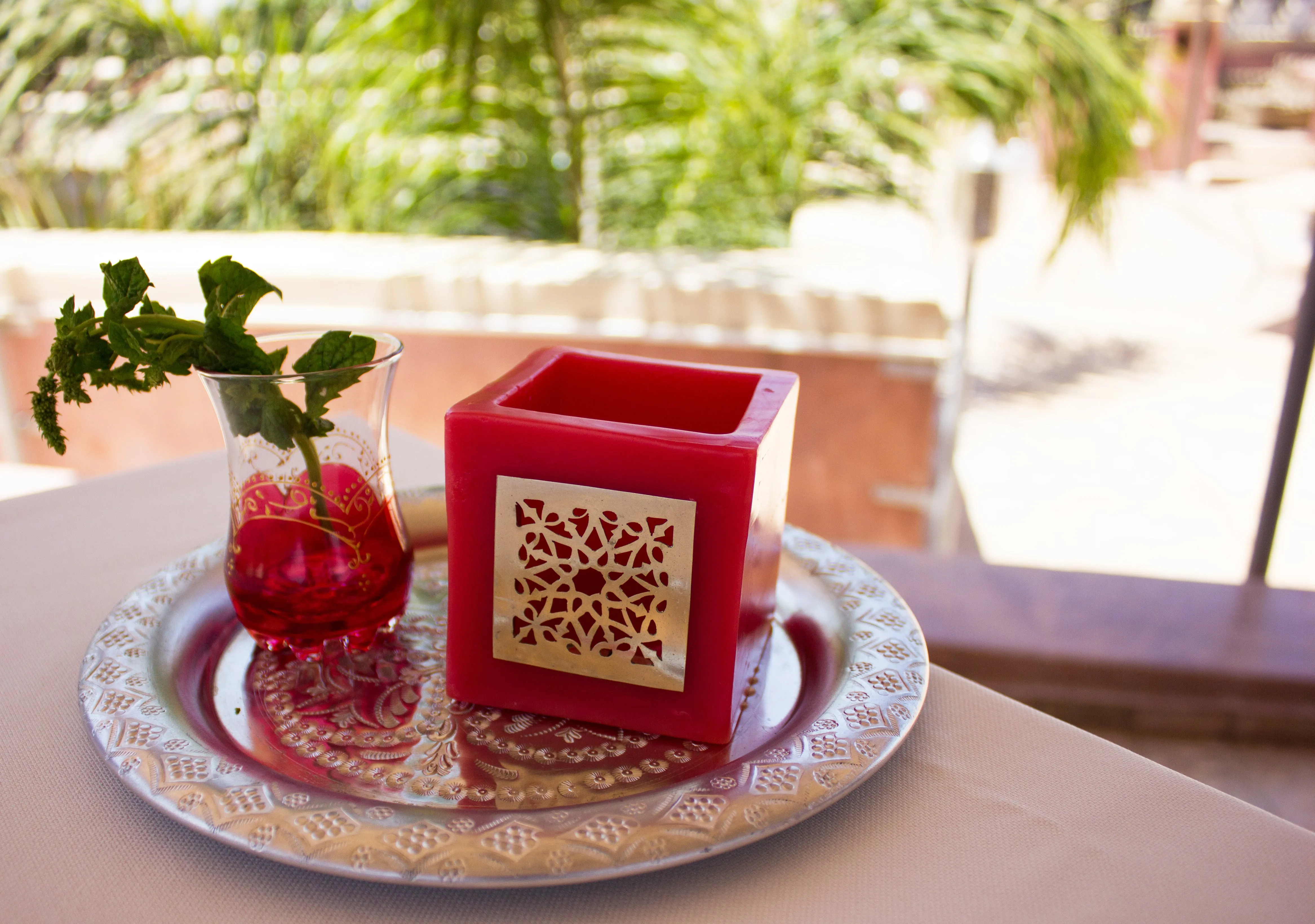 Large Lantern from Red Wax with Metal Decoration