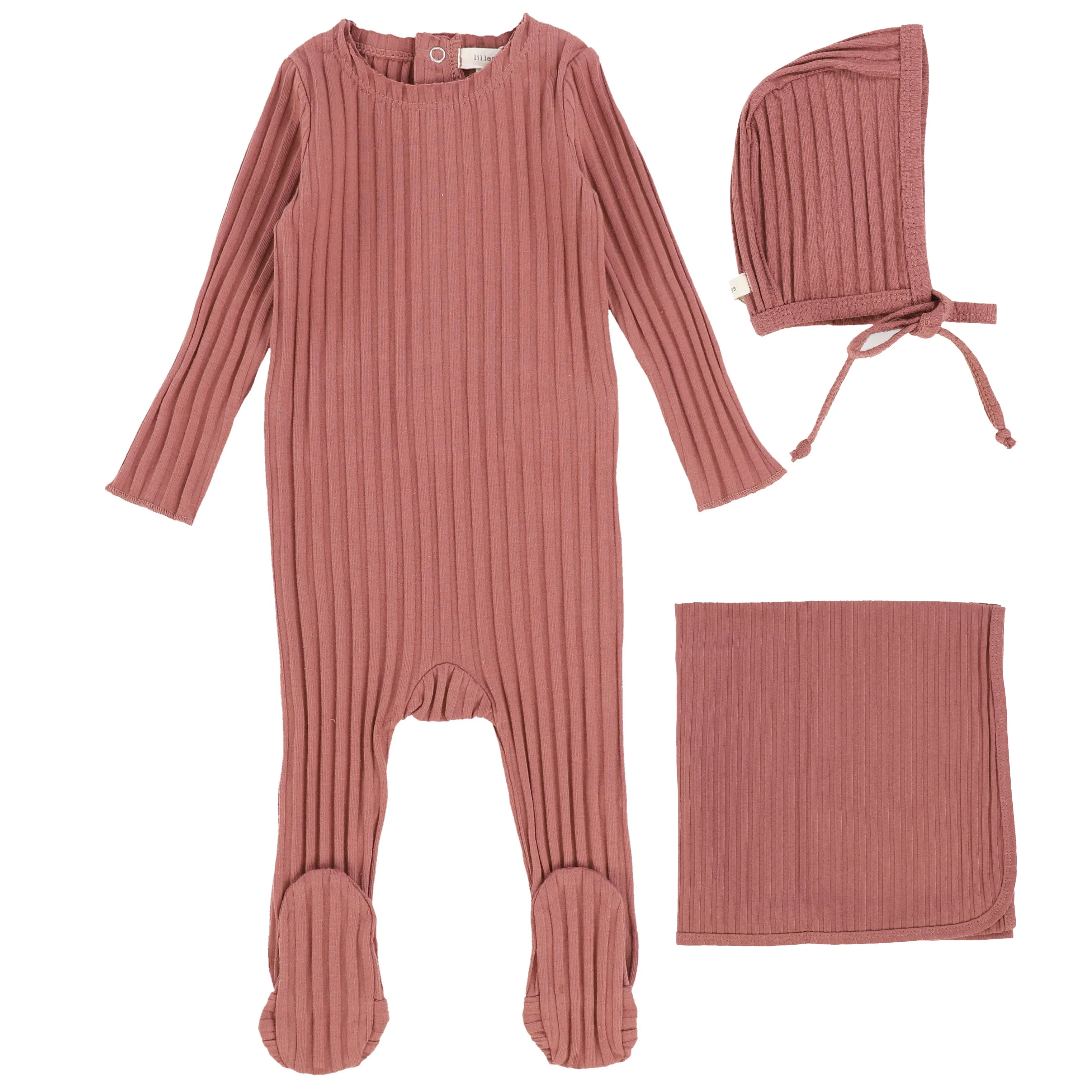 Lil Legs Mauve Wide Ribbed Layette Set