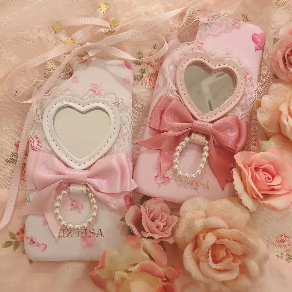 Lizlisa phone case heart shape mirror boknot