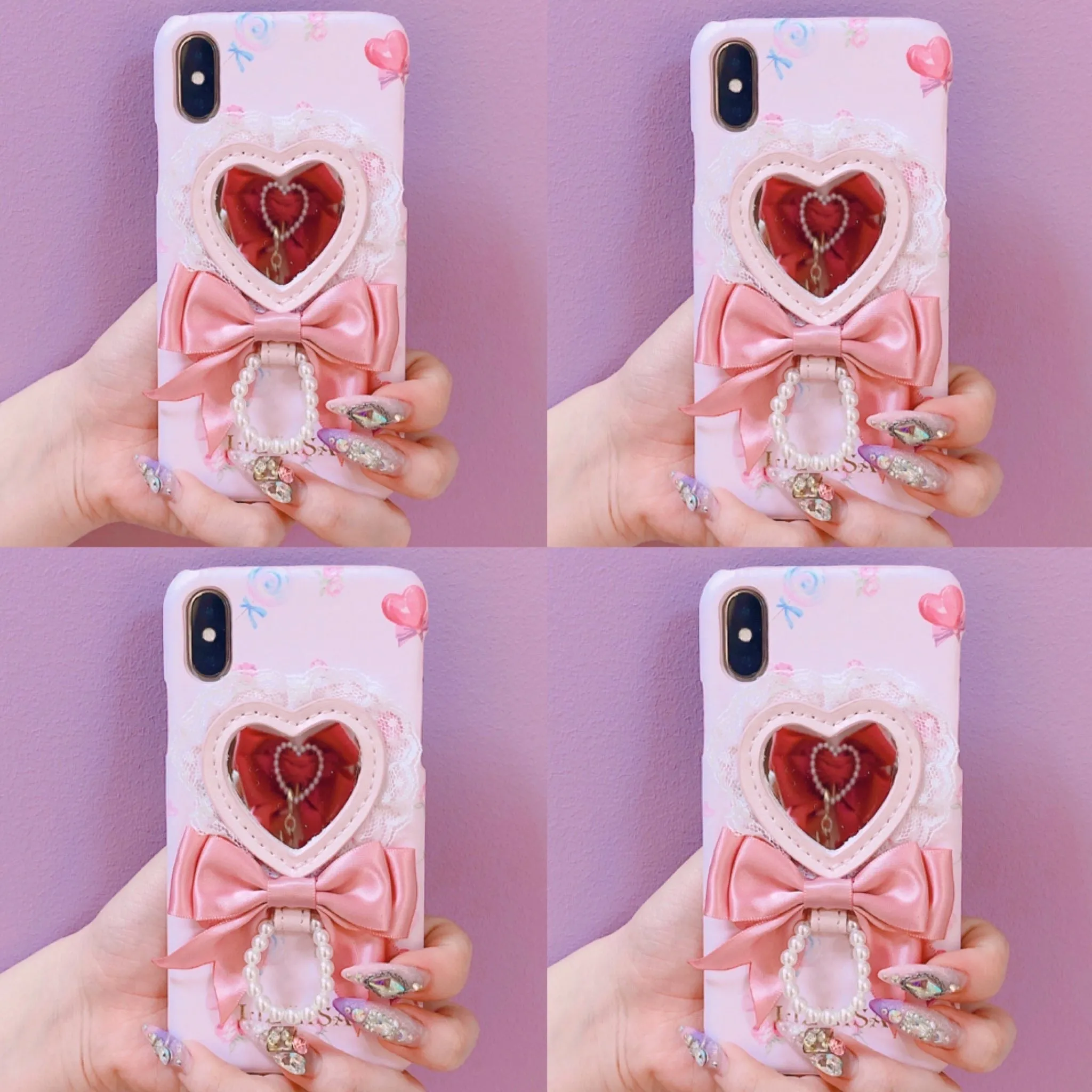 Lizlisa phone case heart shape mirror boknot