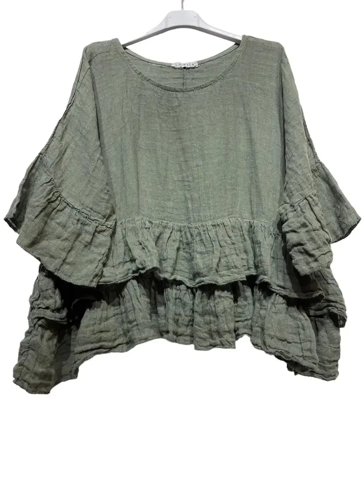 Made in Italy Crop Linen Top