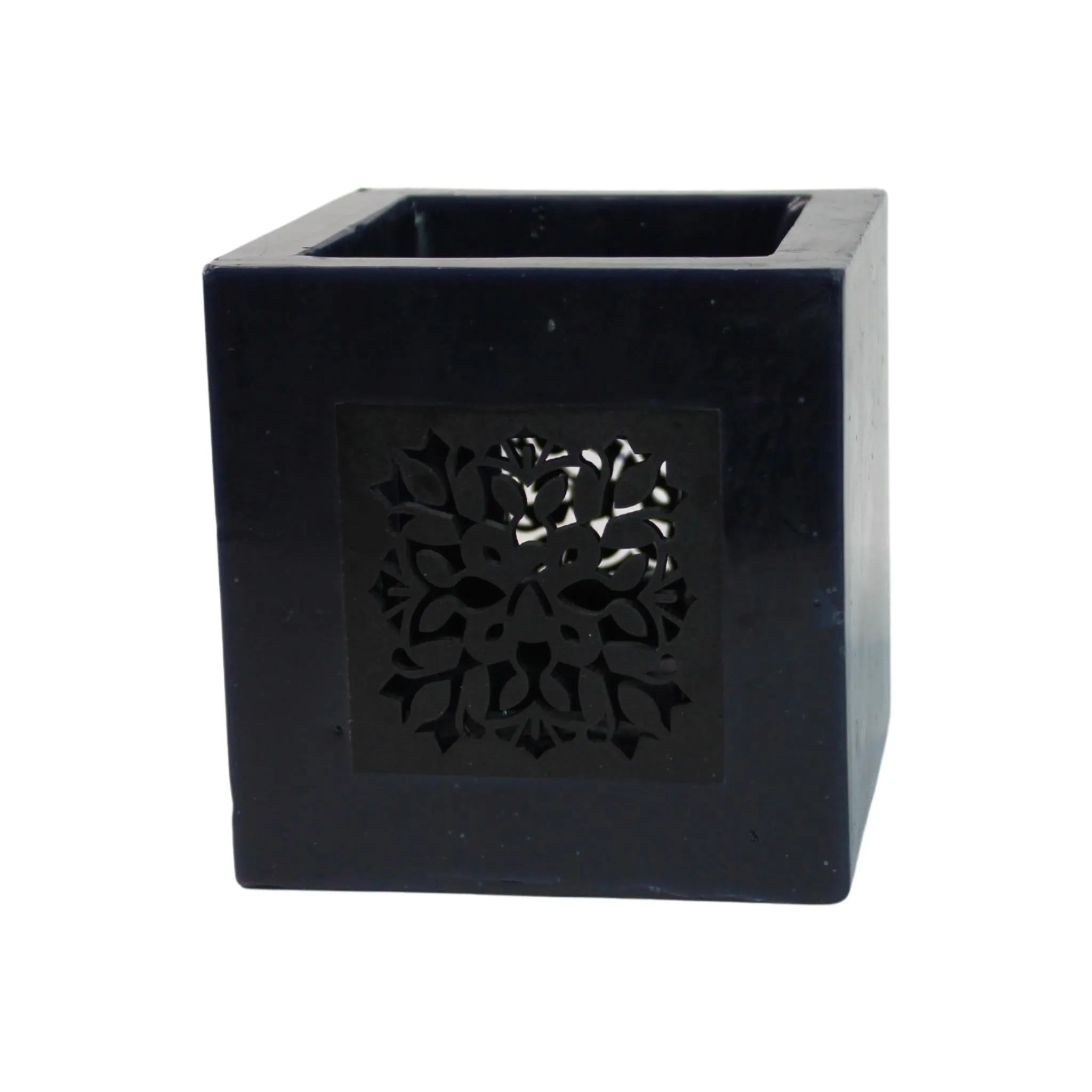 Medium Lantern from Black Wax with Black Metal Decoration