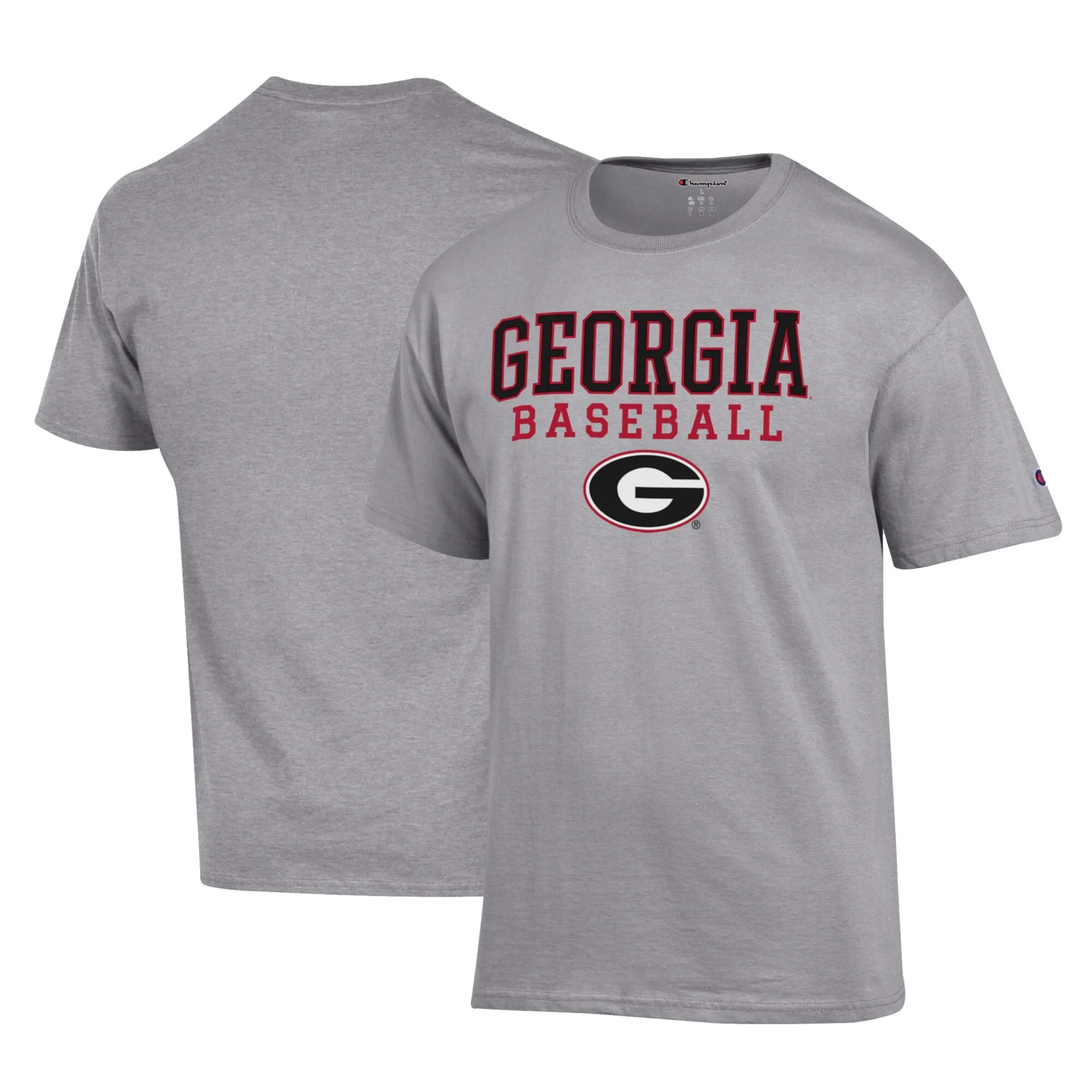 Men's Champion Gray Georgia Bulldogs Stack Logo Baseball T-Shirt