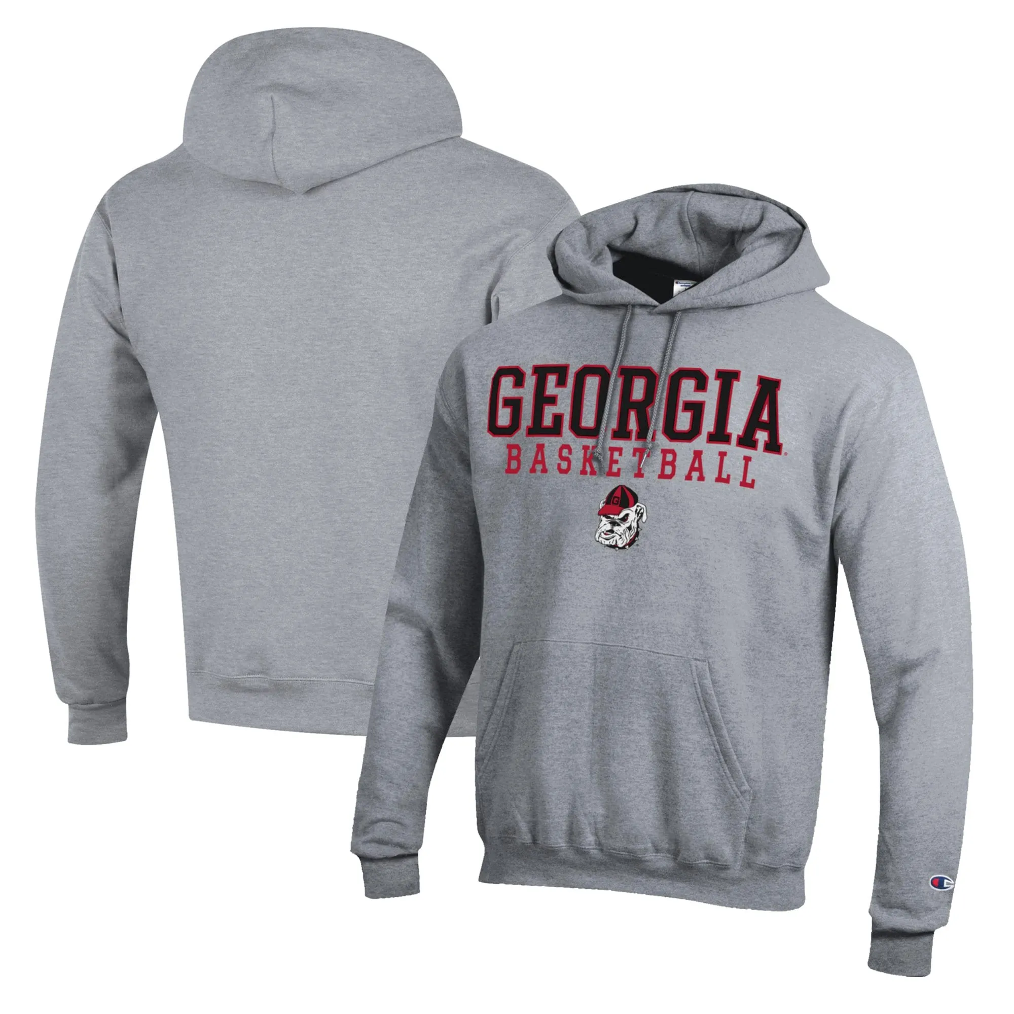 Men's Champion Heather Gray Georgia Bulldogs Basketball Stack Pullover Hoodie