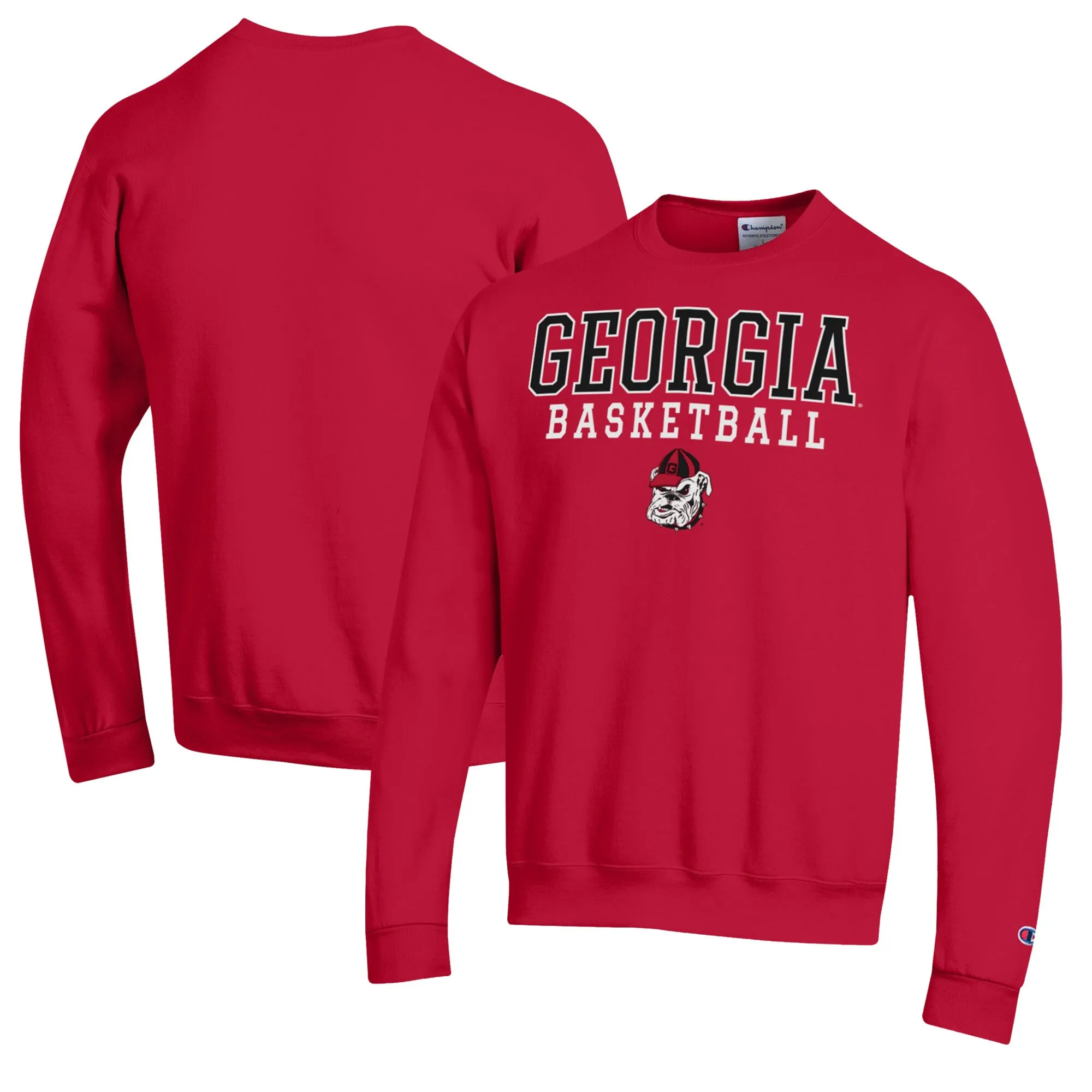 Men's Champion Red Georgia Bulldogs Basketball Stack Pullover Crewneck Sweatshirt