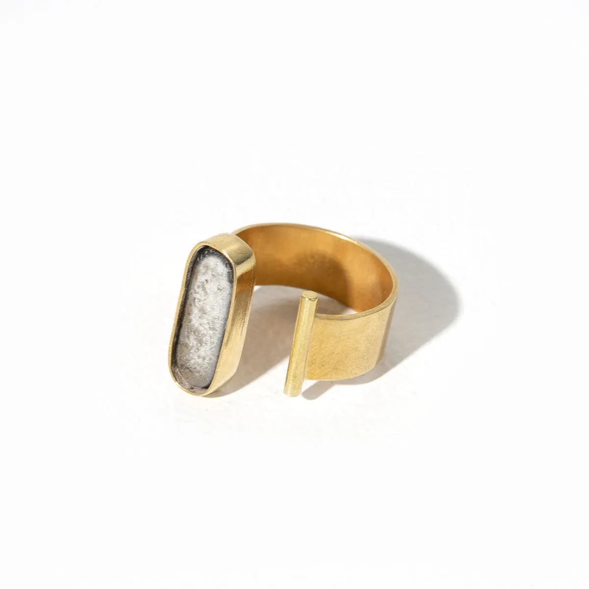 Oval Adjustable Ring - Raku + Brass