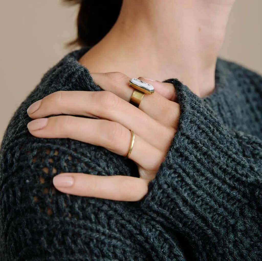 Oval Adjustable Ring - Raku + Brass