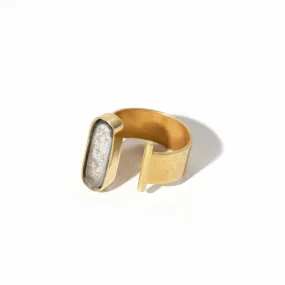 Oval Adjustable Ring - Raku + Brass