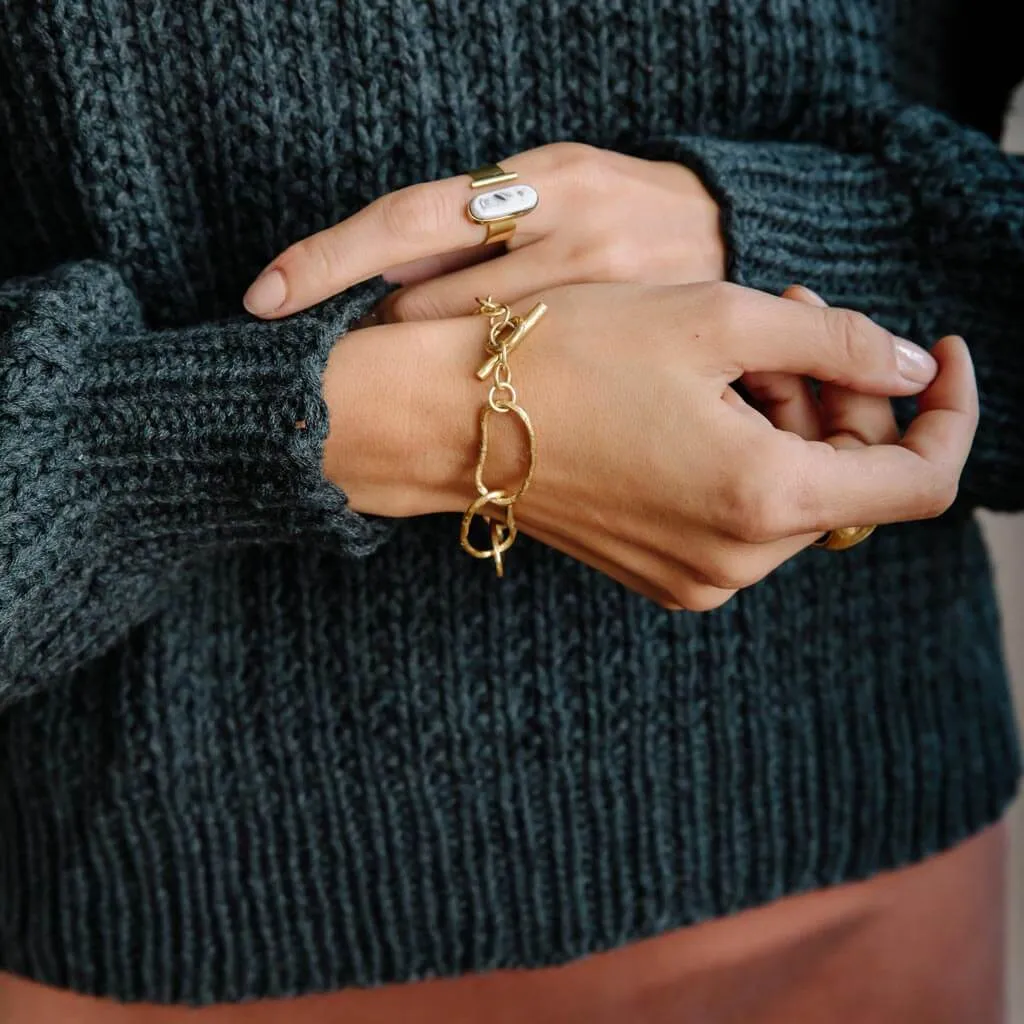 Oval Adjustable Ring - Raku + Brass