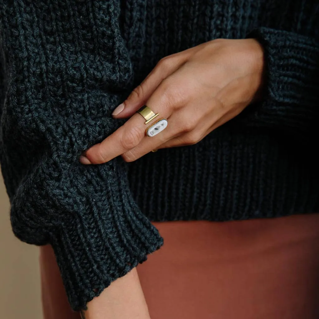 Oval Adjustable Ring - Raku + Brass