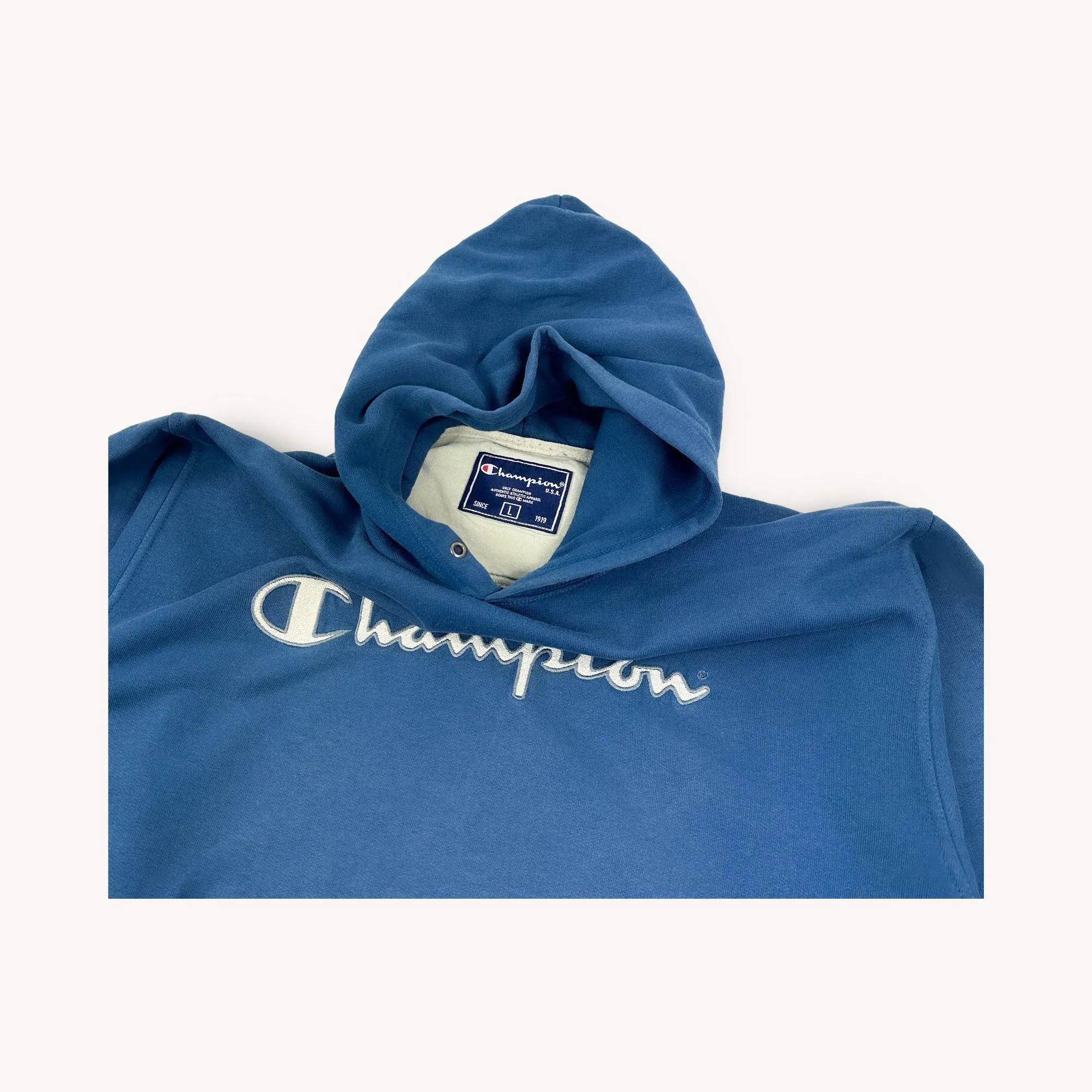 Petrol Blue 90s Champion Spellout Sweatshirt Hoodie (L)