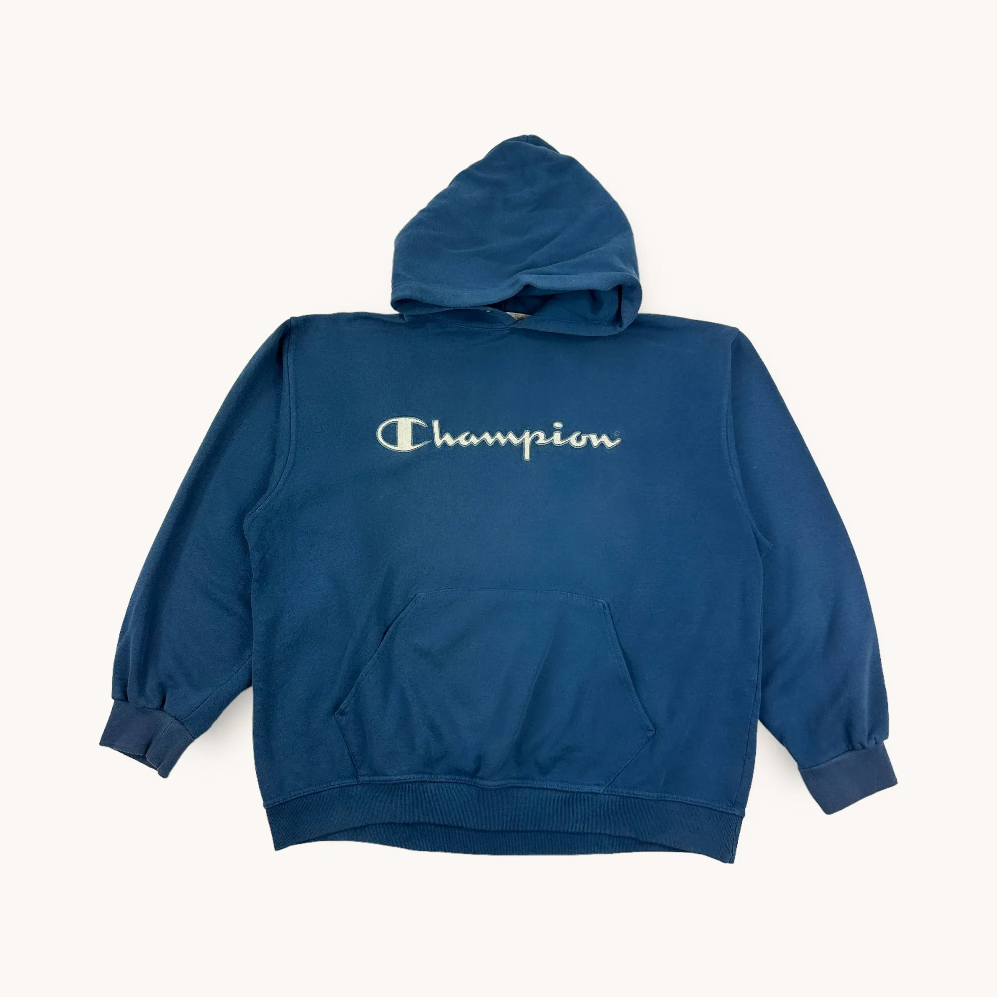 Petrol Blue 90s Champion Spellout Sweatshirt Hoodie (L)