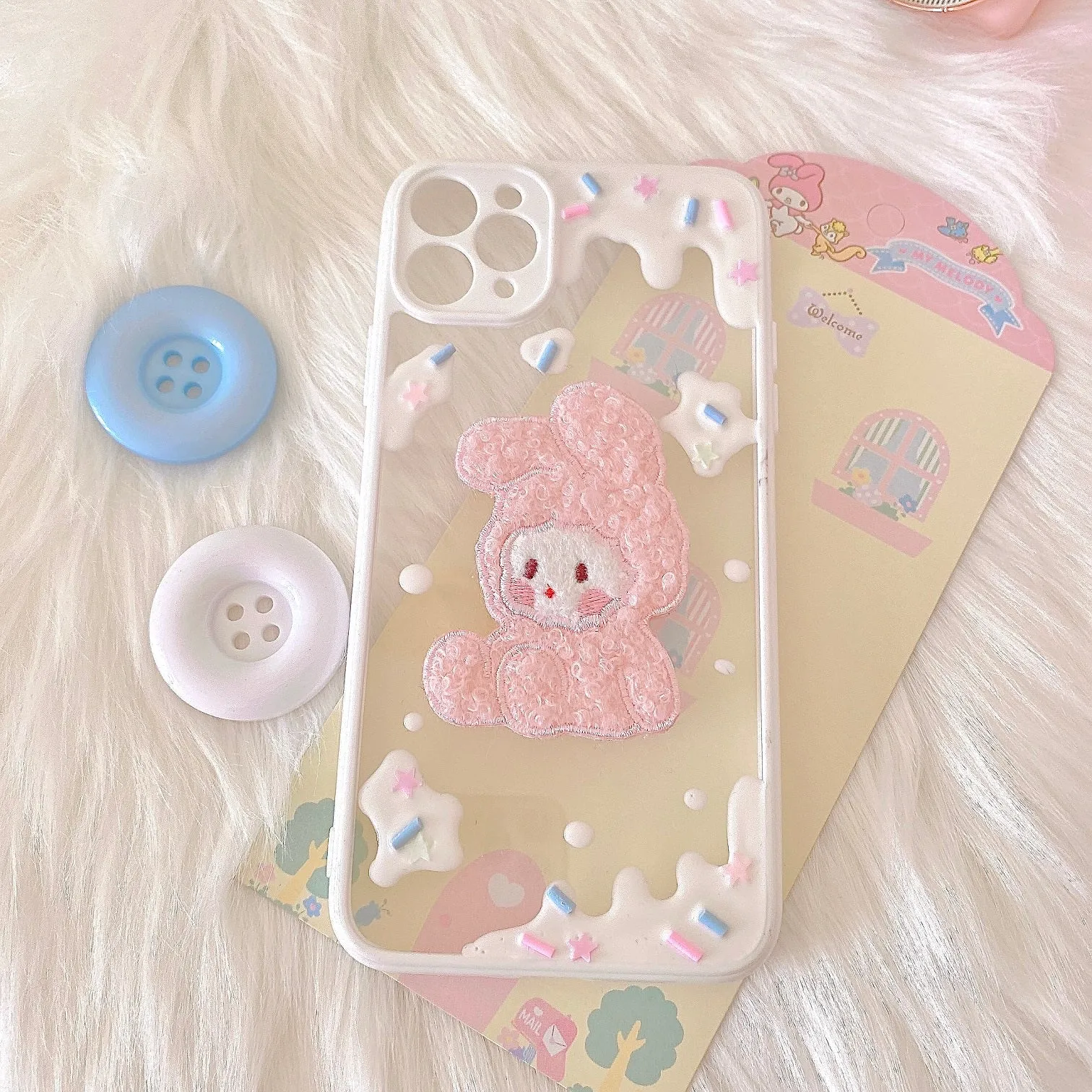 Plush rabbit hand made phone case by40021