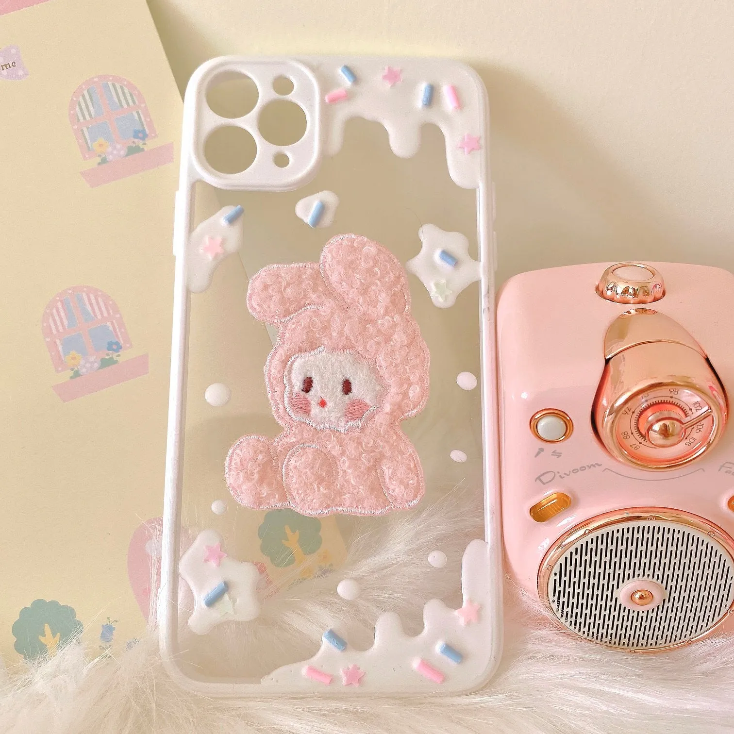 Plush rabbit hand made phone case by40021