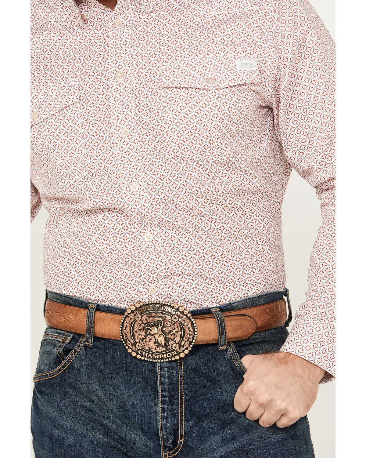 Product Name:  Justin Men's Boot Barn Exclusive JustFlex Geo Print Long Sleeve Button-Down Western Shirt