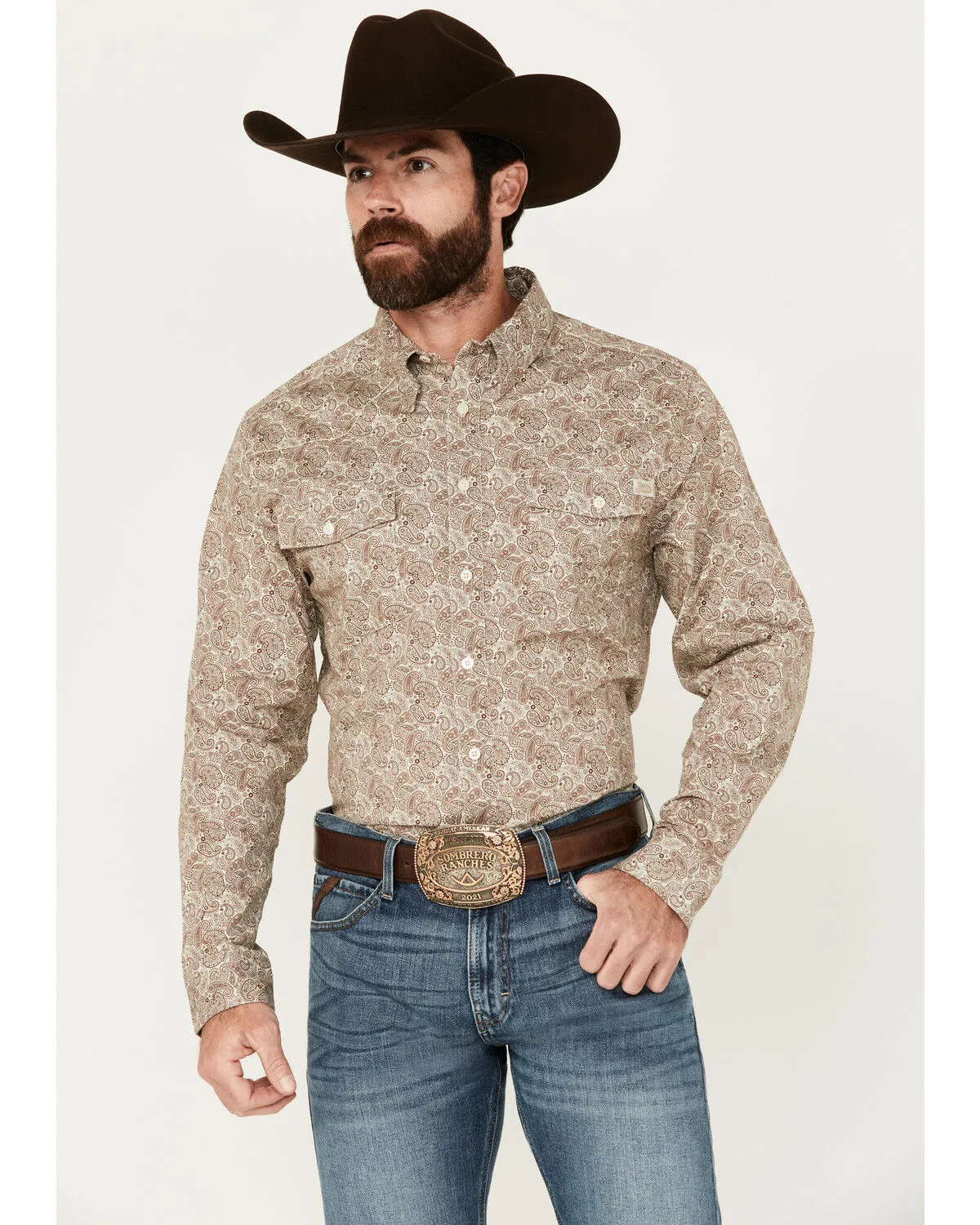 Product Name:  Justin Men's Boot Barn Exclusive Paisley Print JustFlex Long Sleeve Button-Down Western Shirt