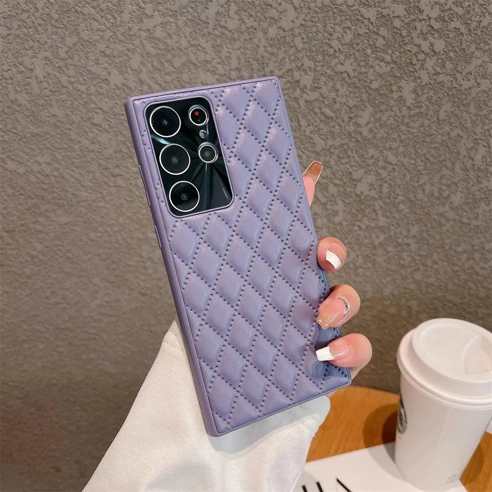 SCACPC251 Cute Phone Case For Galaxy S23 Ultra Plus - Solid Leather Lattice Pattern