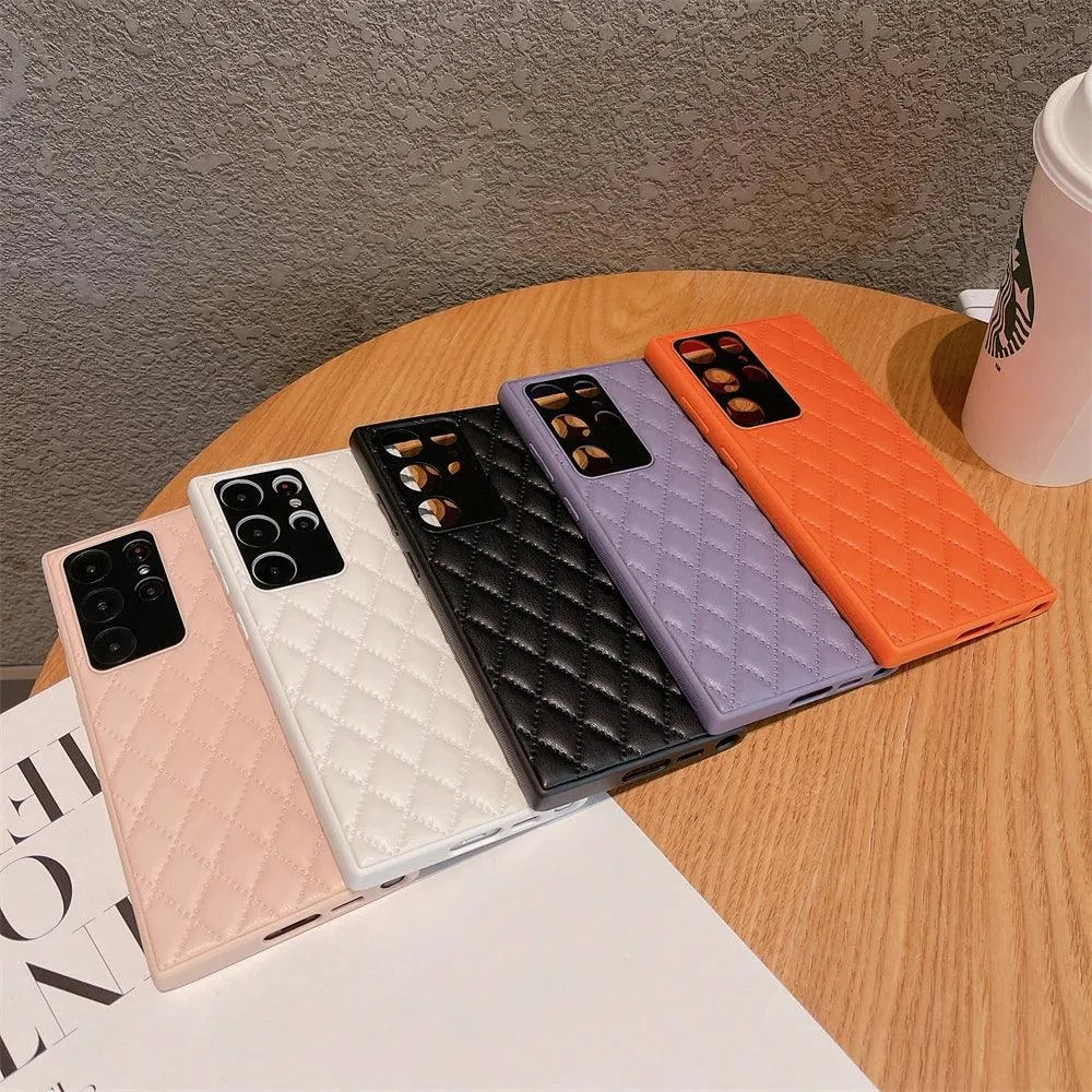 SCACPC251 Cute Phone Case For Galaxy S23 Ultra Plus - Solid Leather Lattice Pattern