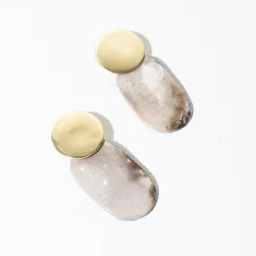 Smooth Oval Drop Earrings - Raku + Brass