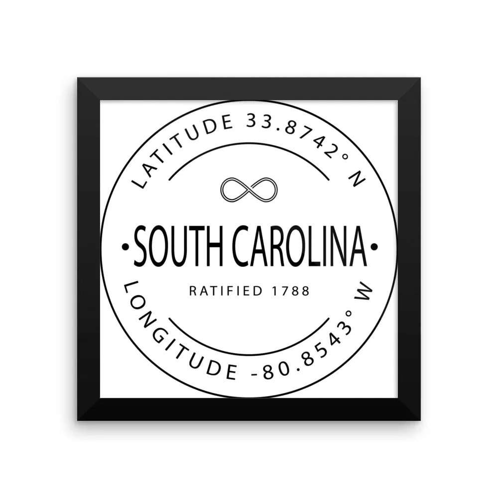 South Carolina - Framed Print - Latitude & Longitude