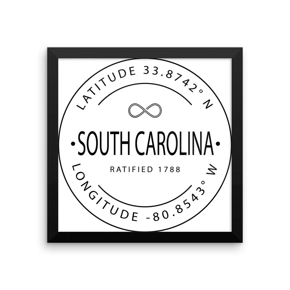 South Carolina - Framed Print - Latitude & Longitude